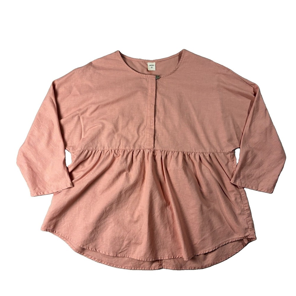Lintico Linen Long Sleeve Relaxed Babydoll Blouse Pink Women's S Quiet Luxury
